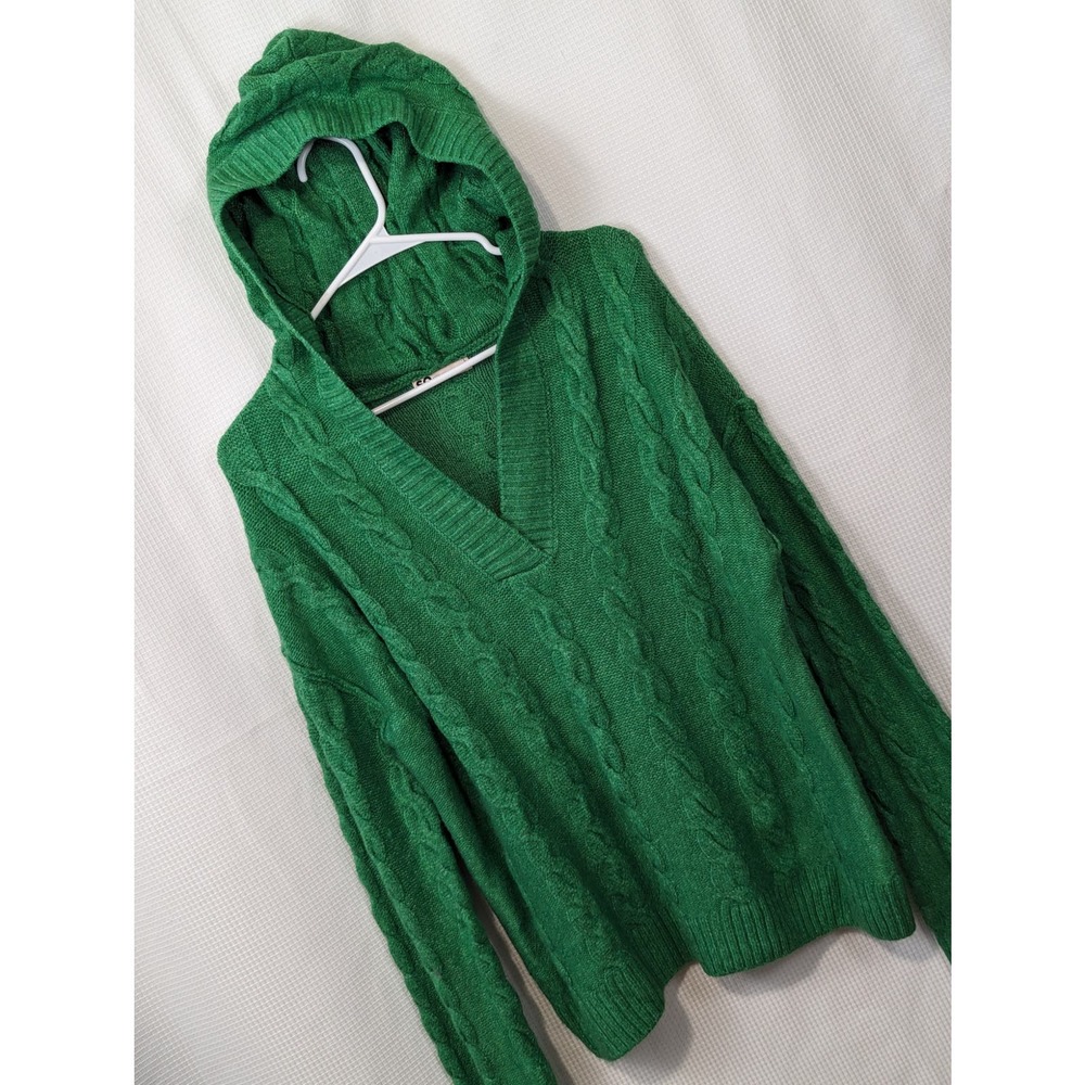 SO! EMERALD GREEN CABLE KNIT HOODIE SWEATER! SZ L